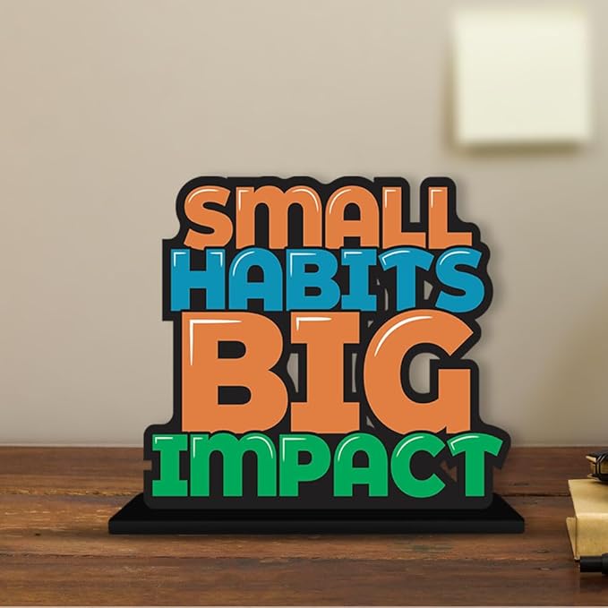 Art Vibes Wooden Idols and Figurine Small Habits Big Impact Positive Quotes Table Decor for Office Desk Showpiece