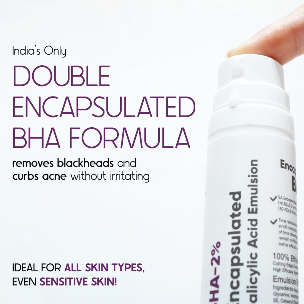 Cos-IQ BHA-2% Encapsulated Salicylic Acid Emulsion Face Serum for Sensitive Skin | Face Exfoliator for Blackheads, Whiteheads, Acne & Open Pores | Reduces Breakouts | For Women & Men | 30ml