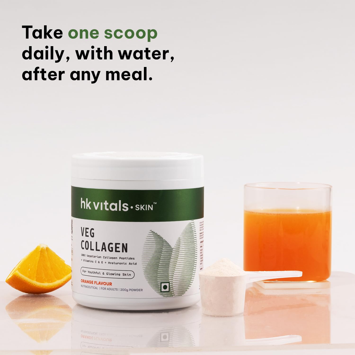 HealthKart hk vitals Veg Collagen Supplement (Orange, 200g) | With Biotin, Vitamin C, E, Sodium Hyaluronate | For Healthy Skin, Hair & Nails