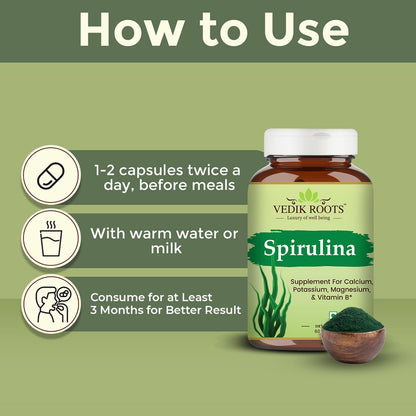 100% Organic Spirulina Capsules For Weight Management & Immunity Booster | Helps In Healthy Heart | Support Digestion & Skin Health For Men And Women- 60 Capsules (Pack of 1)