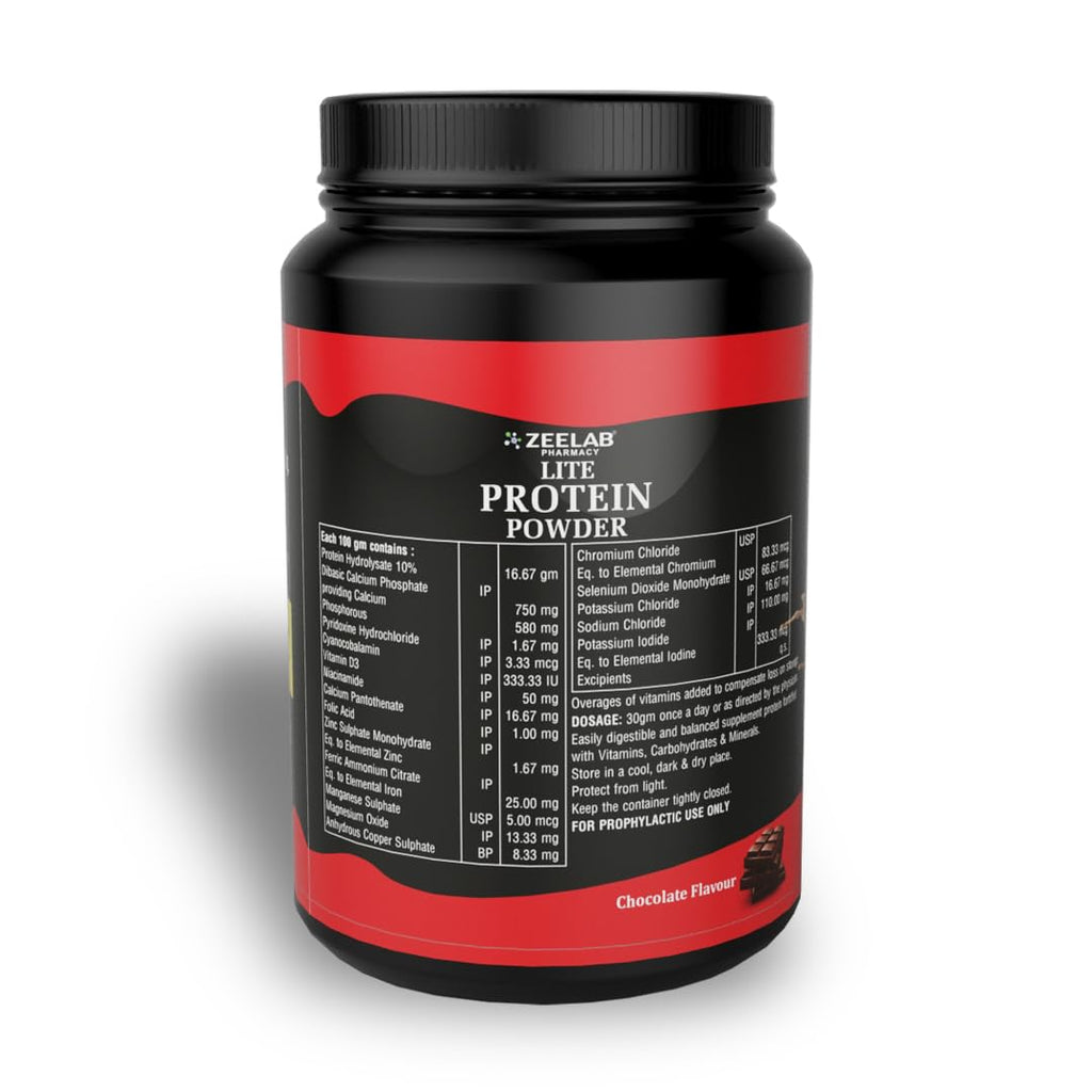 Zeelab Lite Protein Powder Chocolate Flavour 500g | Nutritional Protein Drink For All Age | 25 Vital Nutrients For Strength