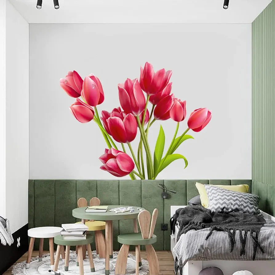Rangoli Pink Lily Flowers Large Self Adhesive Sticker Size-50cm*70cm