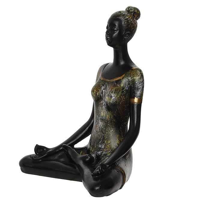 Ecraftindia Meditating Lady in Yoga Pose Antique Finish Handcrafted Decorative Polyresin Showpiece