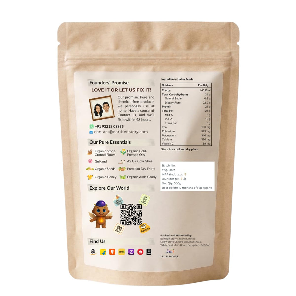 Earthen Story Edible Halim Seeds, 500g | Aliv Seeds | Rich in Iron & Fibre | For Laddu, Drinks, Smoothies & Daily Nutrition
