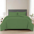 Trance Home Linen Zippered 100% Cotton 200TC Satin Stripe King Size Duvet Cover Quilt Cover Blanket Cover Razai Comforter Cover with 2 Pillow Covers Colour Moss Green