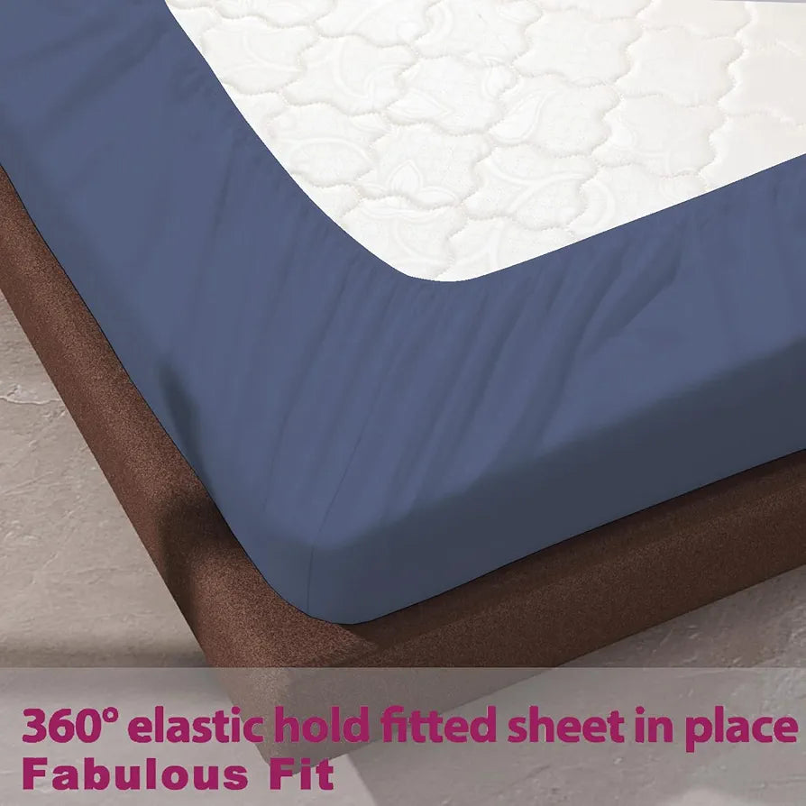 Trance Home Linen 100% Cotton 78x72 inch King Elastic Fitted Bedsheet 400TC Soft Durable Plain with 2 Pillow Covers Mediterranean Colour Blue