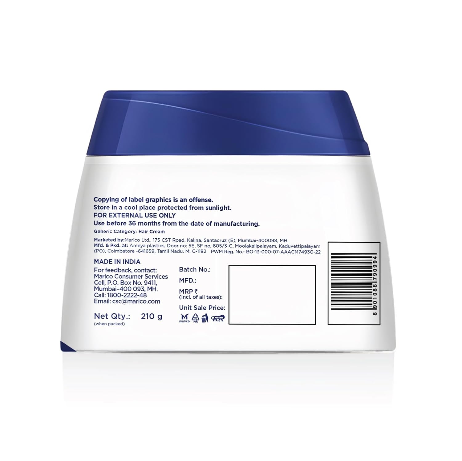 Parachute Advanced Coconut & Rosemary Hair Cream 210ml | Anti â€“ HairFall | 10X Breakage Reduction | 2X Smoother, Softer | For Men & Women