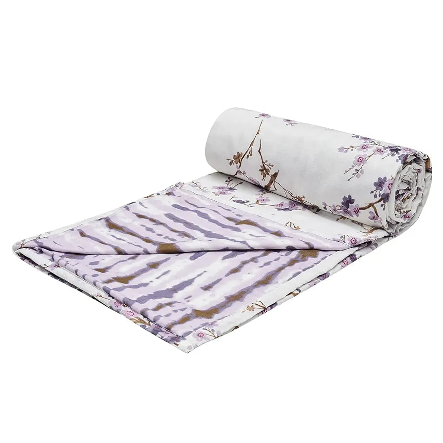 Trance Home Linen 150 GSM Pure Cotton Reversible Dohar Double Bed Size Ac Blanket Comforter Soft Light-Weight Bed Blanket Colour Akira Lavender