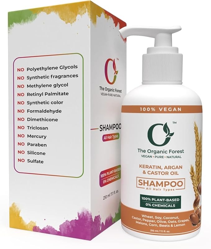 The Organic Forest Sulfate Free Keratin Castor Oil & Moroccan Argan Oil Shampoo - 210 ml
