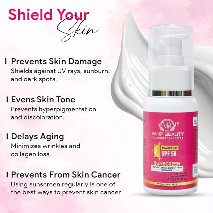 Vamp Beauty Broad Spectrum Sunscreen Spf 50 With Goodness of Flax Seeds - 50 Ml