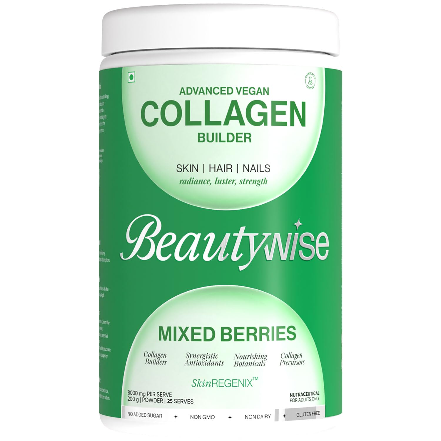Beautywise Plant Advanced Collagen Builder | 100% Plant Based with Active Ingredients | Pomegranate extract, Antioxidants, Amino acids | 200 g For Natural Collagen Production, Skin Hydration, Repair | Mixed Berries (25 Servings)