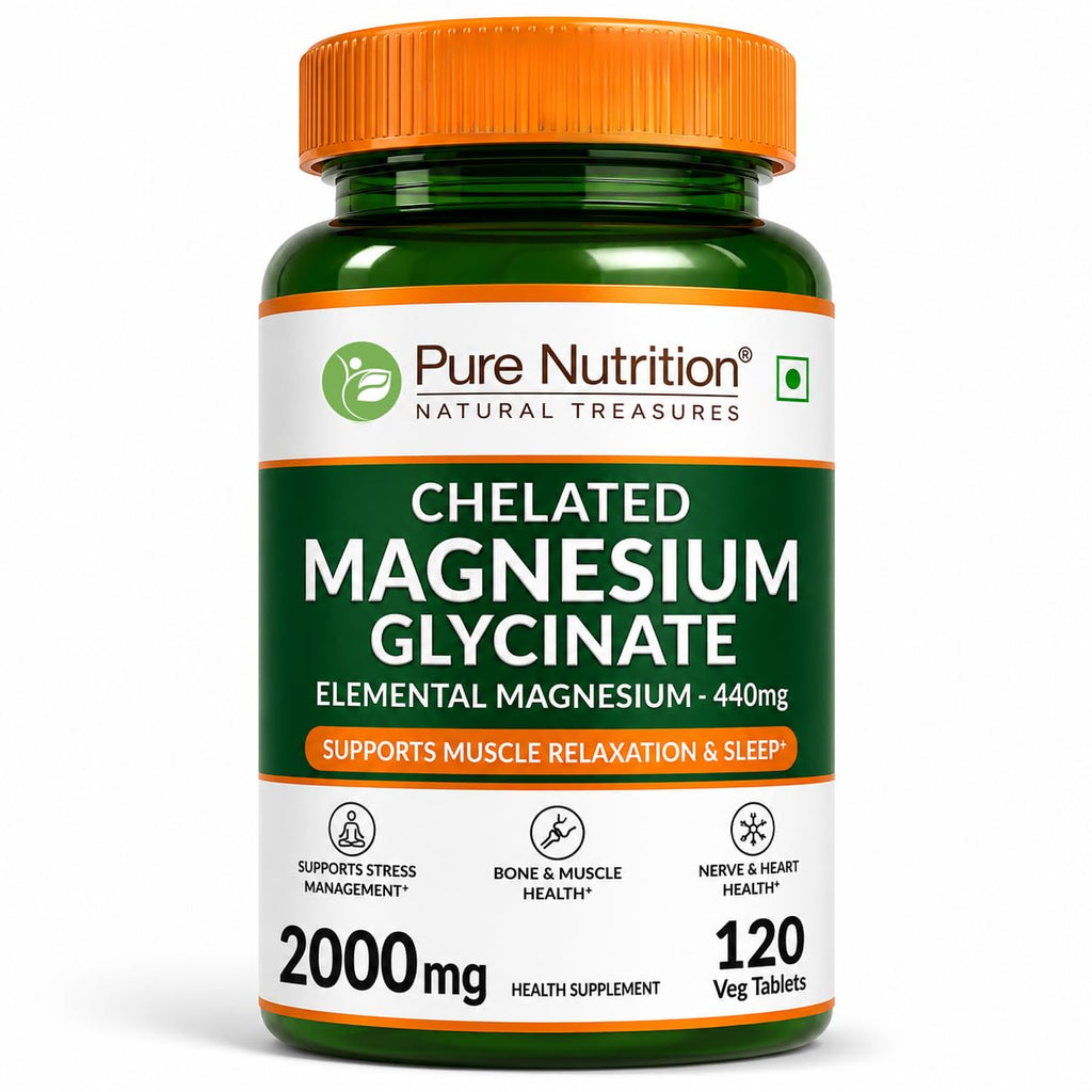 Pure Nutrition Chelated Magnesium Glycinate Supplement 2000mg - 120 Tablets | High Absorption Magnesium Supplements (Elemental 440mg) for Sleep, Cramps, Nerve Health, Relaxation, Bone & Joint Health