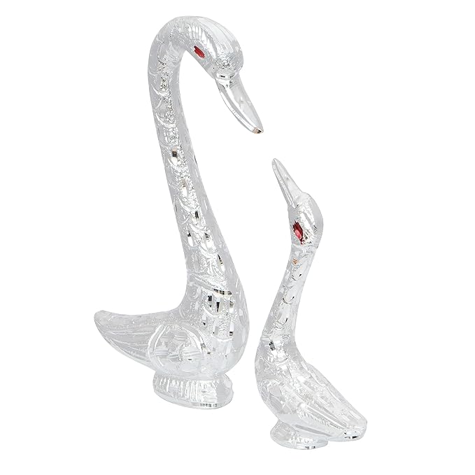 Ecraftindia Loving Silver Swan Couple Metal Handcrafted Decorative Figurine