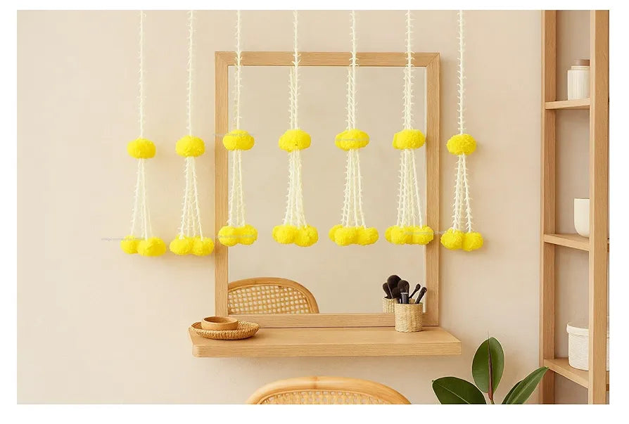 Artificial Rajnigandha Clustered Fluffy Marigold Strings 2.33 ft  Pack of 6 Yellow
