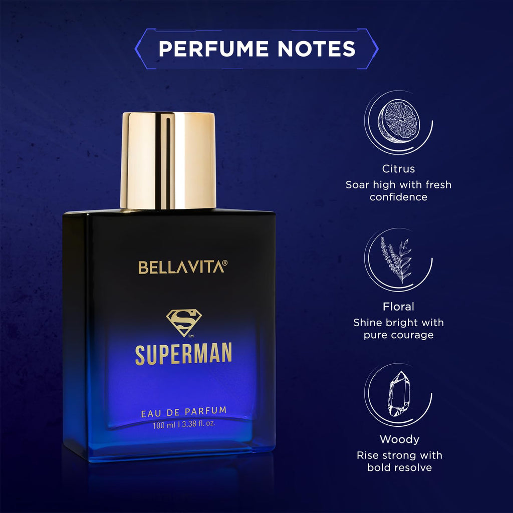 BELLAVITA SUPERMAN | Long Lasting EDP 100ml Perfume for Man | Bergamot, Jasmine and Musk | Premium Fragrance for Men