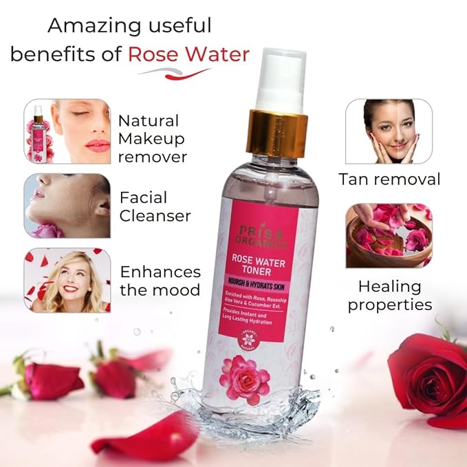 Prisa Organic Pure & Natural Rose Water Skin Toner Face Toner - 100 ml