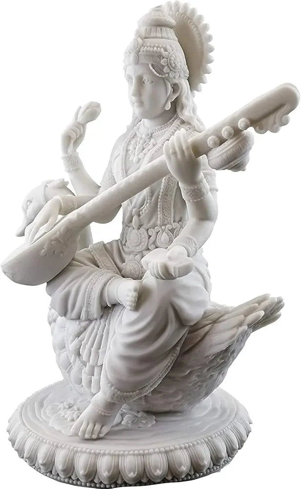 Sevliya Traders Big Beautiful Sitting Saraswati for Home Decoration-Height | 8.5 inches