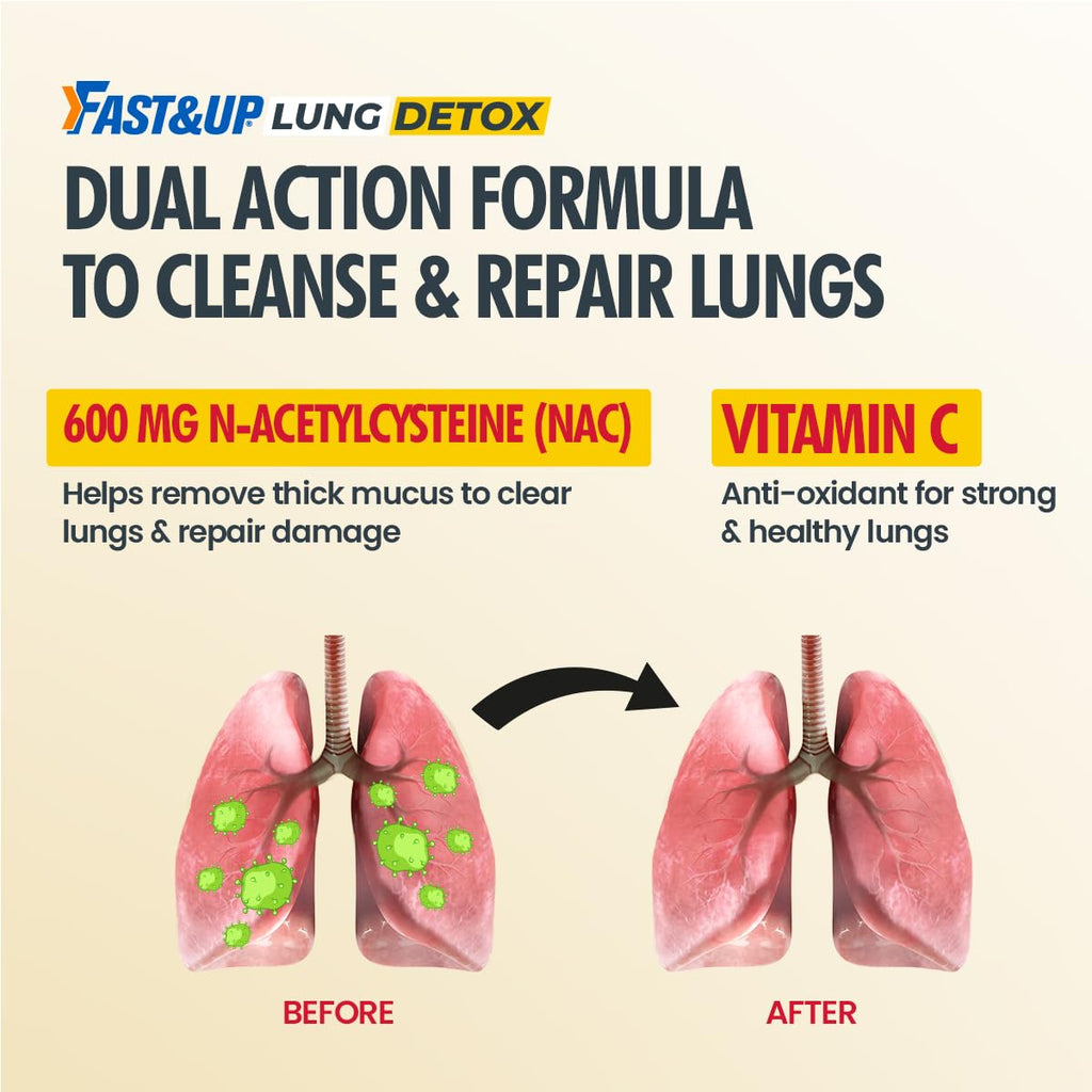 FAST&UP Detox Lung N-Acetylcysteine 600mg + Vitamin C - Lung Protective Supplement, 10 Tablets â€“ Respiratory & Lung Health - Strawberry Flavour