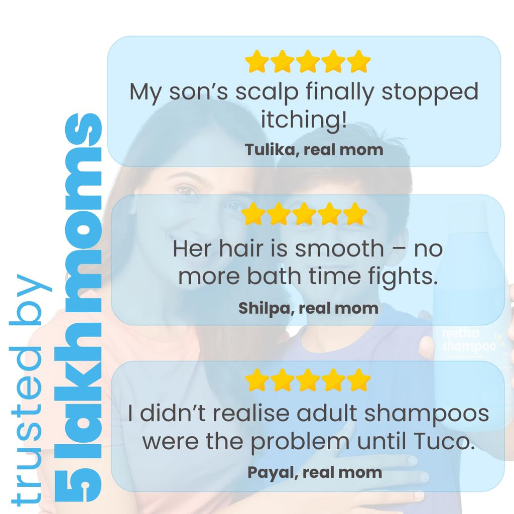 Tuco® Kids Shampoo 50 ml With Hibiscus, Soapnut, Almond | Mild, Conditioning & Nourishing | All Type Hair | Ages 2-5, 4-10, 10-15, 5-10 Years | Paraben, SLS, Sulphate & Tear Free | pH 5.5, Vegan
