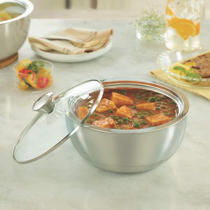 Borosil Stainless Steel Insulated Curry Server | 900 Ml | Silver