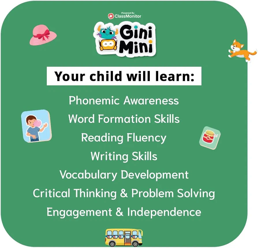 GiniMini CVC Word Builder - Letter Tiles & Whiteboard - Learn to Read, Write & Build CVC Words - Educational Toy for Kids 3 4 5 6 Years