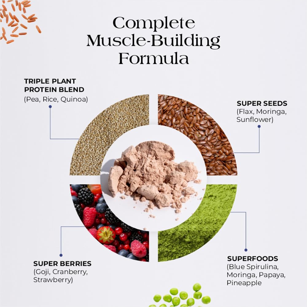 Cureveda PRO Super-3 Vegan Plant Protein powder with Superfood, Superseeds & Superberries | Chocolate (500gm)