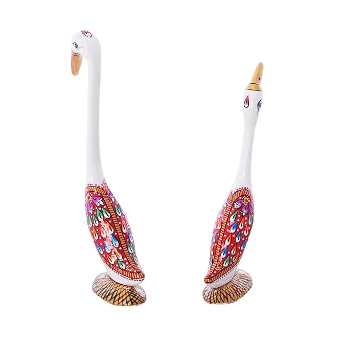 Ecraftindia Loving Swan Couple White Meenakari Metal Figurine
