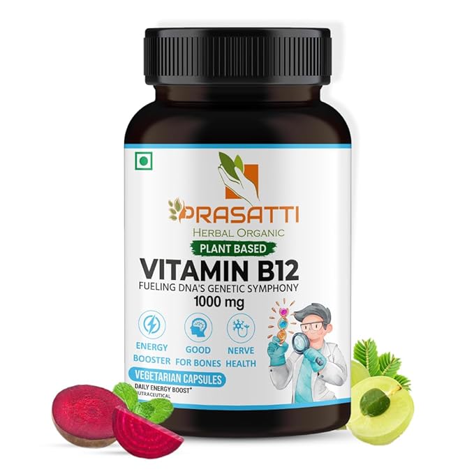 Prasatti Herbal Organic Plant Based Vitamin B12 - 120 Veg Capsules