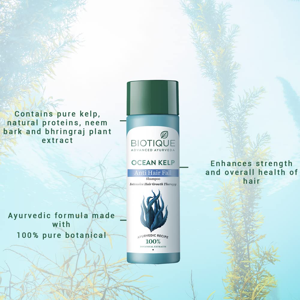 Biotique Ocean Kelp Anti Hairfall Shampoo | Intensive Hair Growth Therapy| Anti Hairfall Shampoo that Maintains Shine |100% Botanical Extracts | Suitable for All Hair Types |190ml