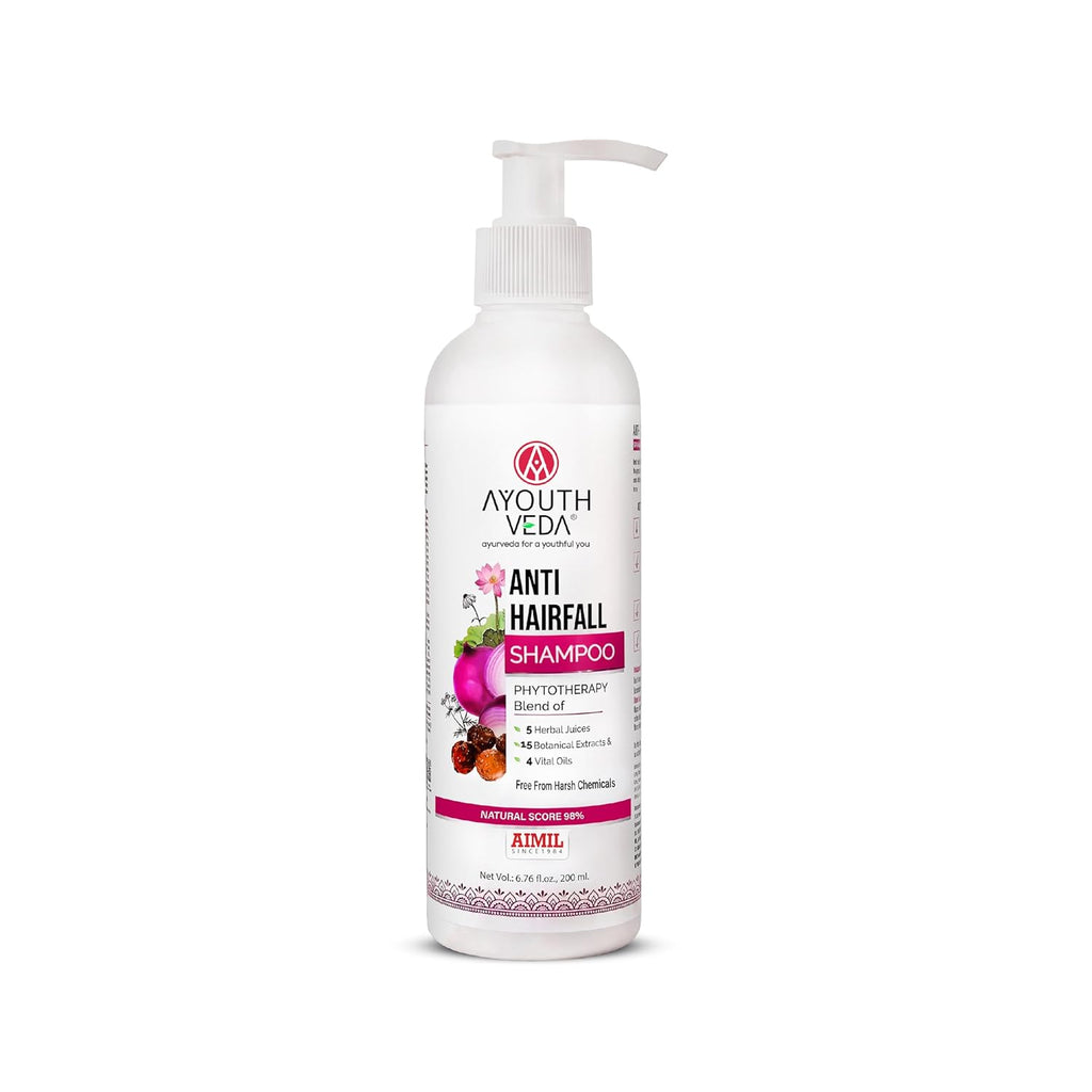 Ayouthveda Anti Hair Fall Shampoo with Onion & Coffee | Natural Formula with Aloe vera, Reetha, Shikakai & Neem | Reduces Hair Fall, Improves Hair Density & Scalp Health | 200 ml (Pack of 1)