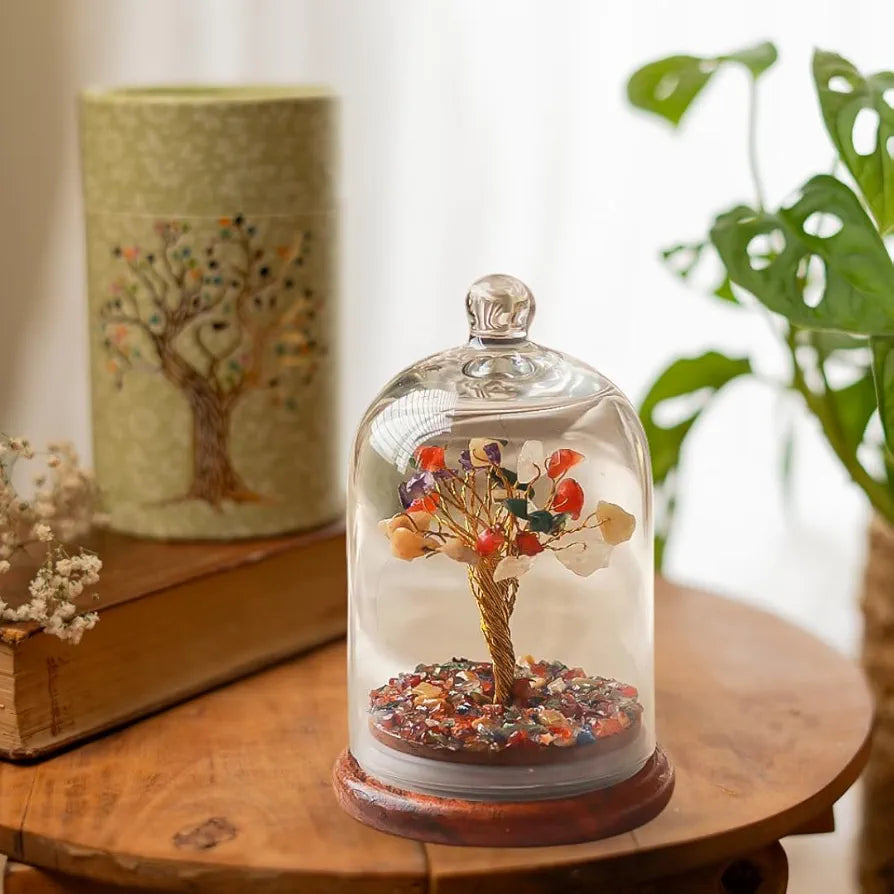 Ritualistic Dome Crystal Chakra Tree Encased Gemstone Bonsai