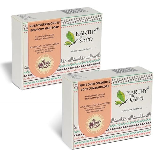 Earthy Sapo Handmade Nuts Over Coconuts Body and Hair Soap - 100 gms (Pack of 2)