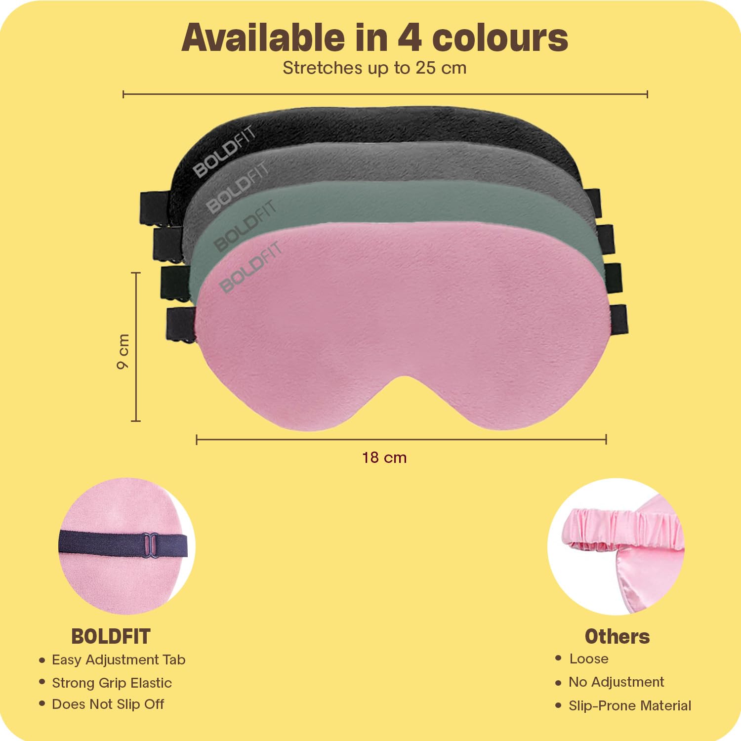 Boldfit Eye Mask for Sleeping with Adjustable Strap Super Soft Sleeping Mask Blind Fold for Comfortable Sleep Travelling Sleep Mask Pad for Girls Sleeping Eye Mask Blind Folds for Sleeping - Grey