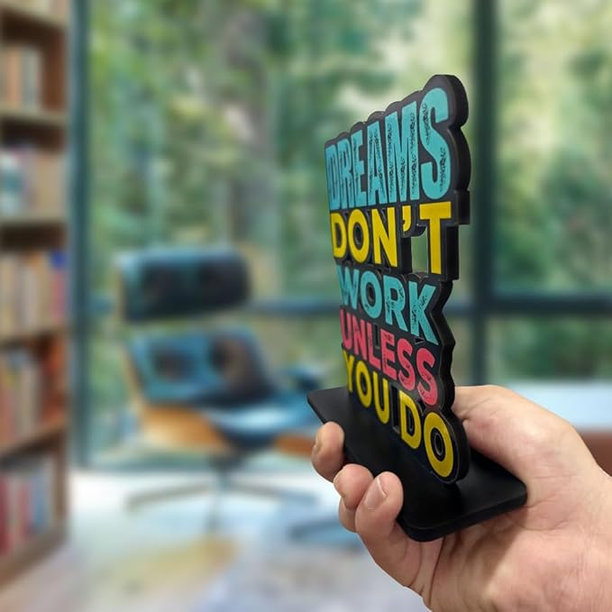 Artvibes Wooden Idols and Figurine Dream Don't Work Unless You Do Motivational Quotes Table Decor for Office Desk Showpiece
