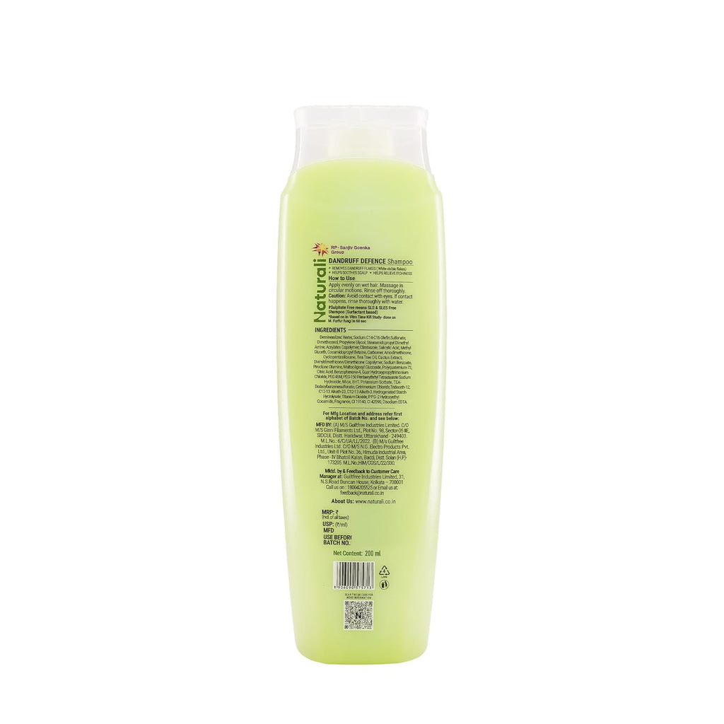 Naturali Australian Tea Tree Non-Drying Dandruff Defence Shampoo 200 ml | Removes Dandruff from Source | Soothes Itching, Irritation | Strong & Smooth Hair | For Men & Women | No Sulphate No Paraben