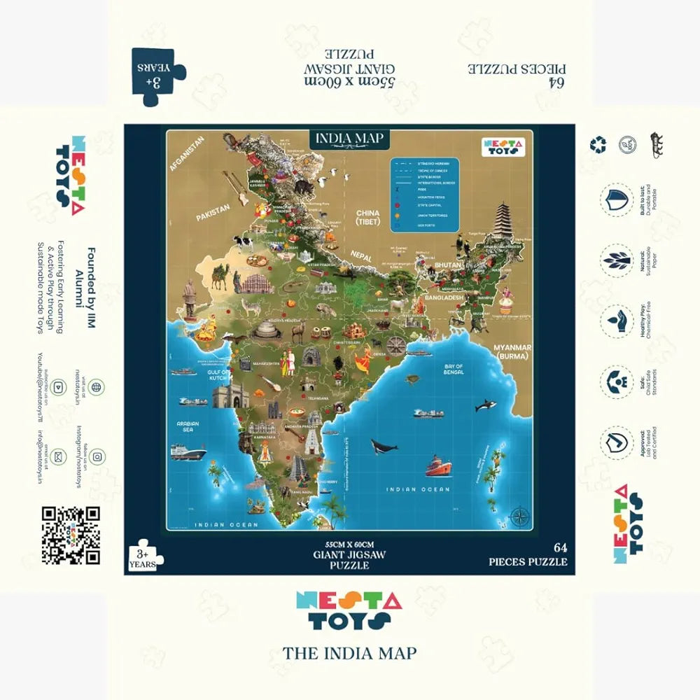Nesta Toys Floor Puzzle & Game India Map, Jigsaw & Toddler Puzzles, Educational Toy, Gifts for Boys & Girls Ages 3, 4, 5, 6, 7 | Geography for Kids