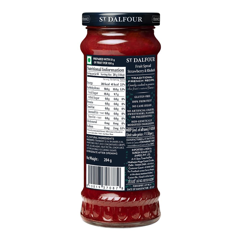 St Dalfour Strawberry & Rhubarb Fruit Spread - 284 gms