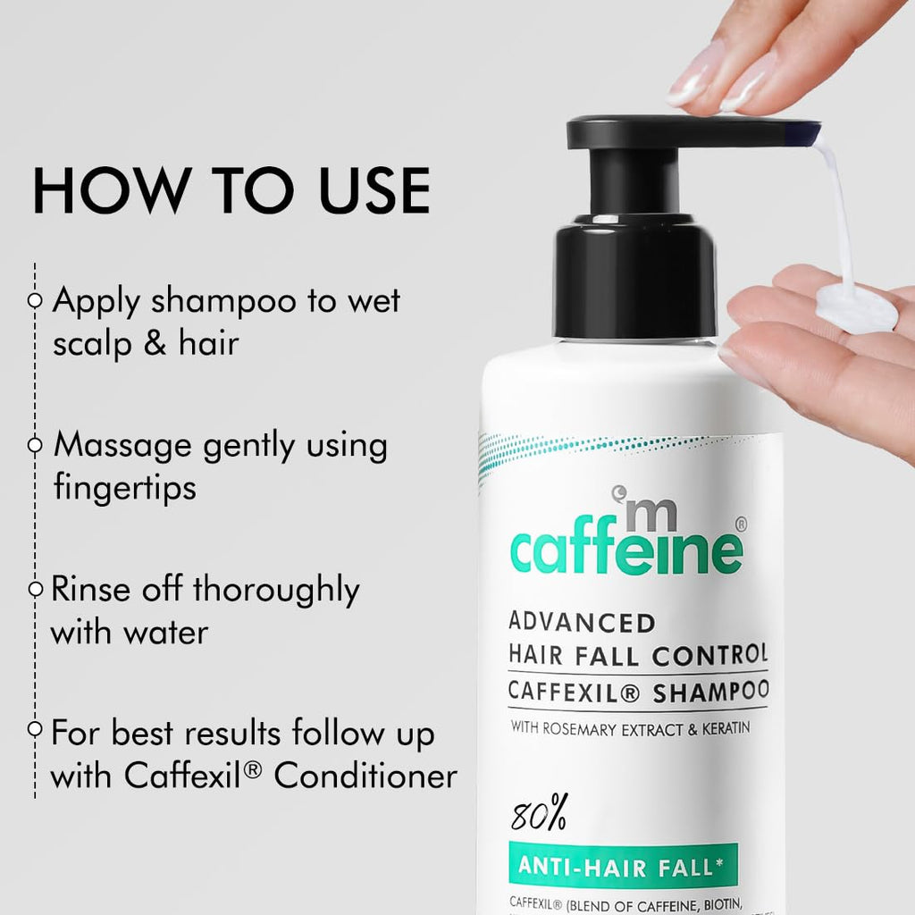 mCaffeine Advanced Hair Fall Control CaffexilÂ® Shampoo with Keratin, Biotin & Rosemary | 80% Hair Fall Control | Reduces Breakage & Thinning | Shampoo for Men & Women | Sulphate Free - 250 ML
