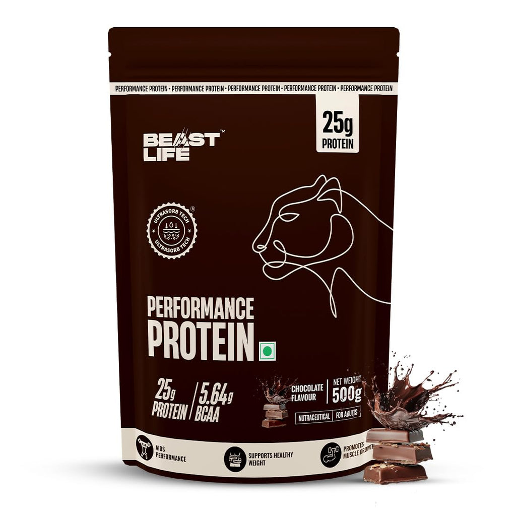BeastLife Performance Yeast Protein Powder | 25g Protein | Chocolate |NABL Lab Certified | High Absorption for Muscle Growth |Smooth & Light, Easy to Digest with Ultrasorb Tech|5.64g BCAA | Best For Gut | Beta Glucan | Improves Immune Function | 500g