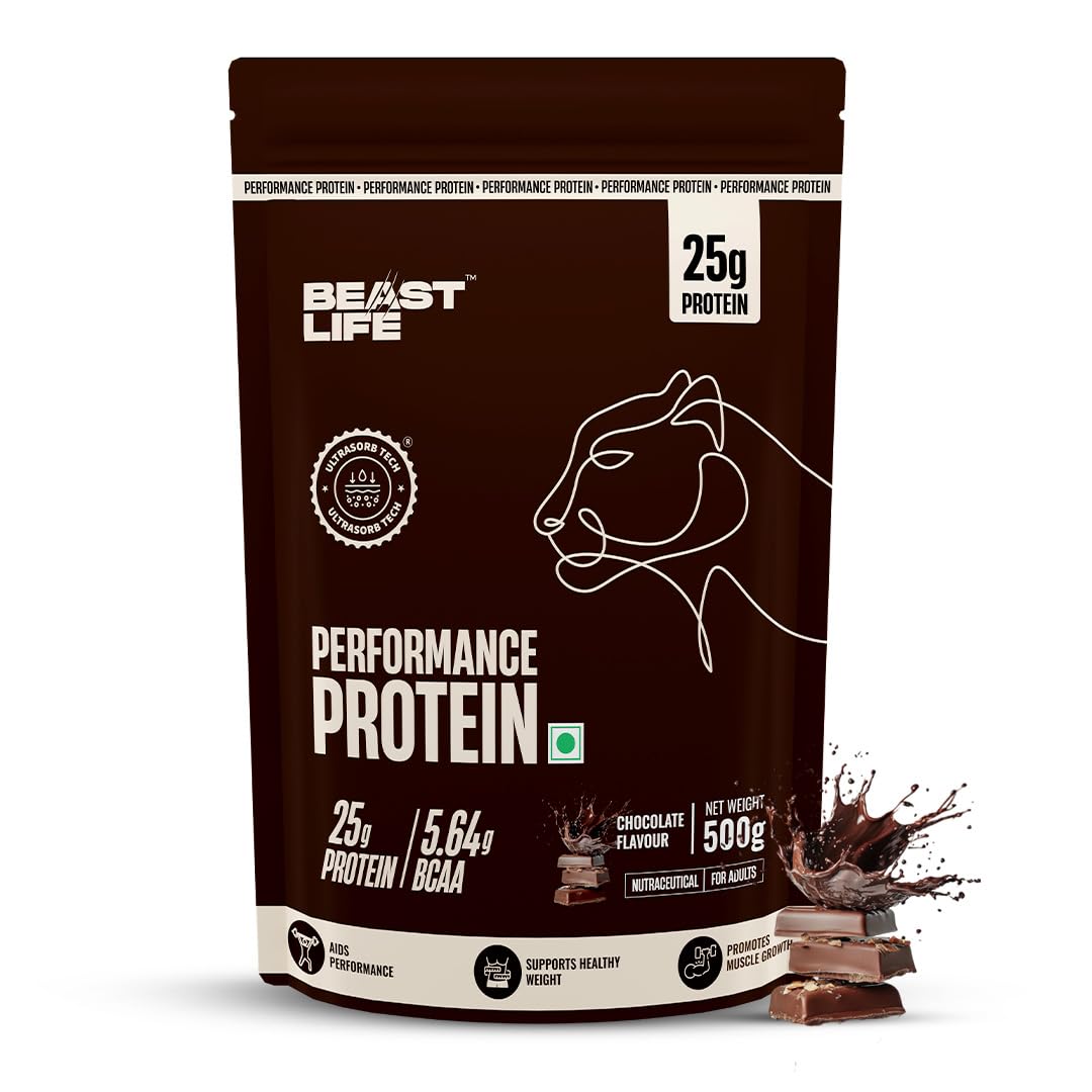 BeastLife Performance Yeast Protein Powder | 25g Protein | Chocolate |NABL Lab Certified | High Absorption for Muscle Growth |Smooth & Light, Easy to Digest with Ultrasorb Tech|5.64g BCAA | Best For Gut | Beta Glucan | Improves Immune Function | 500g