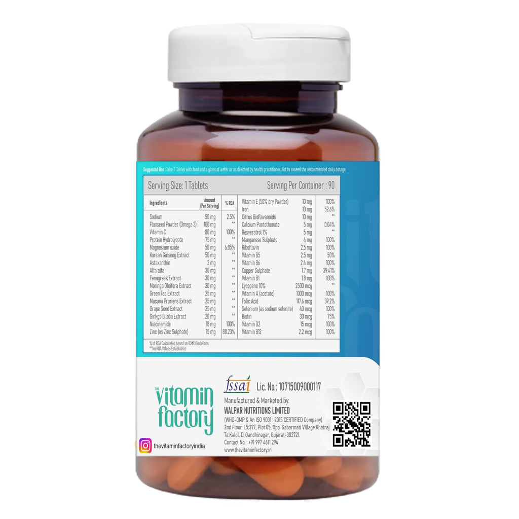 The Vitamin Factory Multivitamin For Men | Multimineral, Ginseng, Grape Seed Extract| Enhances Energy, Stamina, Boost Immunity- 90 Vegetable Tablet