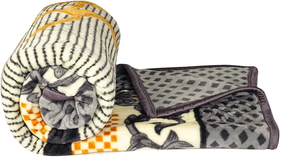 Homekart Super Soft Cloudy Printed Double Bed Blanket for Heavy Winter Single Ply Mink Blanket King Size TC 400 Light Grey Black