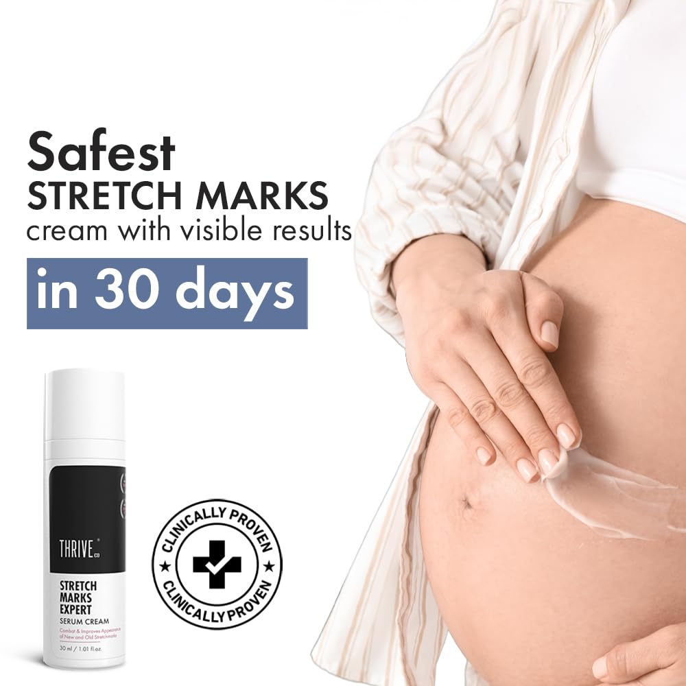 ThriveCo Stretch Marks Expert Serum Cream | Clinically Proven Treatment for New red & Old white Stretch Marks & Scars Removal | Infused with Collarev®, Striover™, Rosehip Oil | Women & Men (Stretch Marks 30ML)