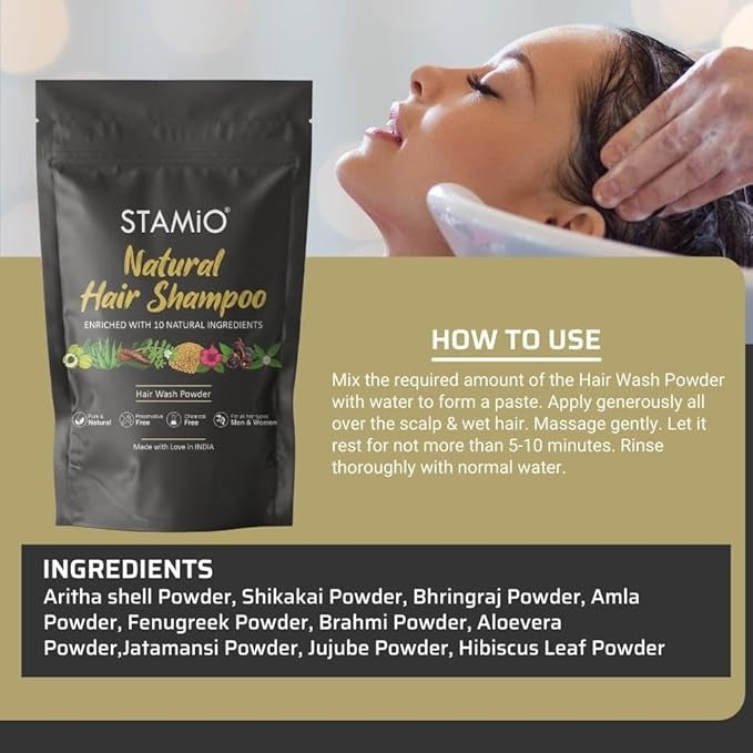 Stamio Natural Shampoo Dry Powder - 250 gms