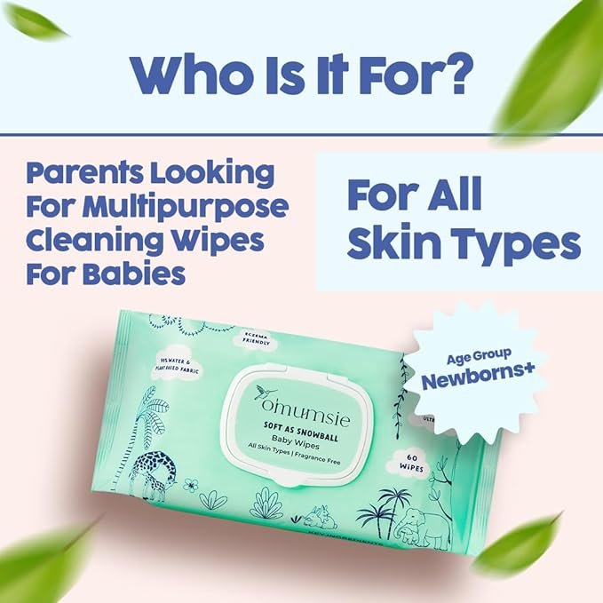 Omumsie Soft As Snow Ball Pure Water Baby Wipes - 60 pcs per pack (Pack of 2)