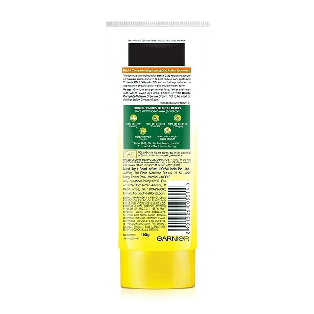 Garnier Bright Complete BRIGHTENING DUO ACTION Face Wash, 100g
