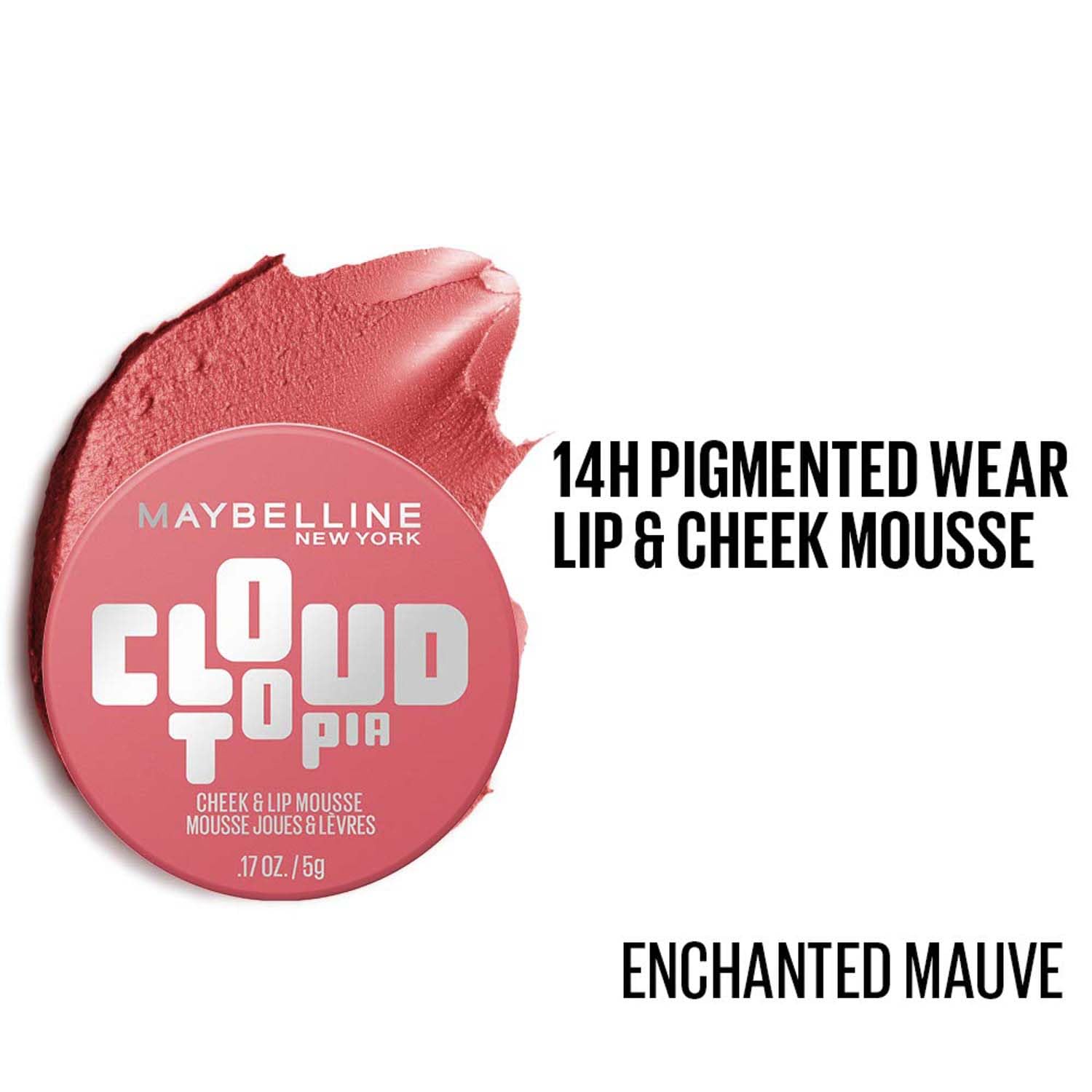 Maybelline Cloudtopia Cheek & Lip Mousse Blush | Lightweight, Pigmented Mousse in Enchanted Mauve, 5g