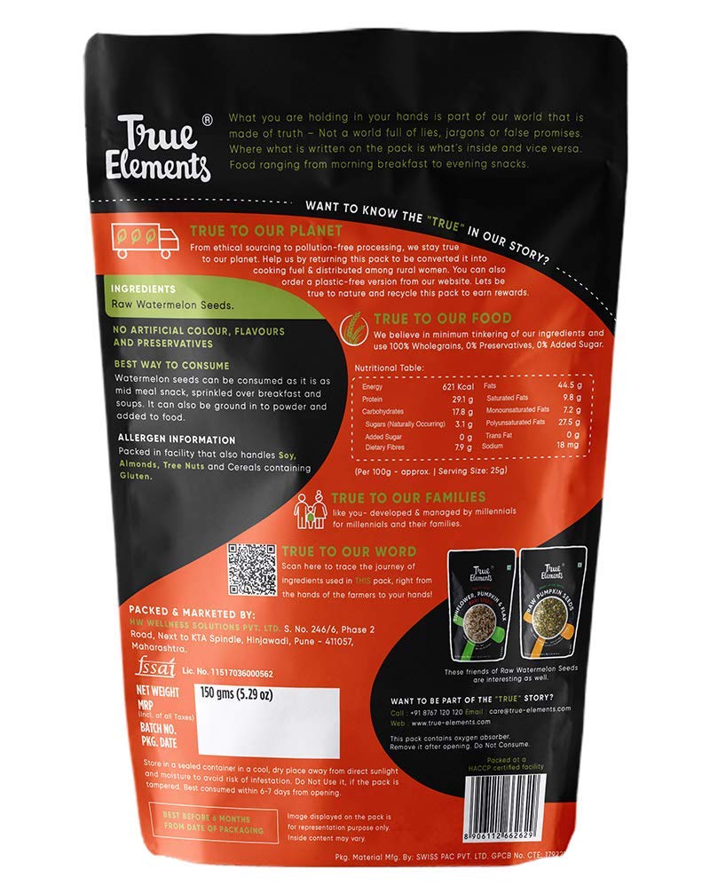 True Elements Raw Watermelon Seeds 150 g | High Protein, Fiber-Rich Superfood | Ideal for Snacking, Baking & Salads