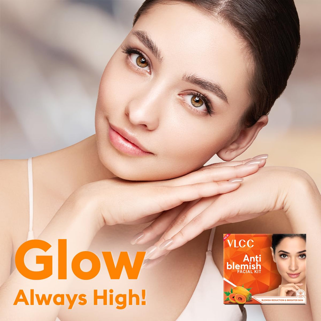 VLCC Anti Blemish Facial Kit - 60g | Brightening Facial Kit for Dry, Sensitive and Oily Skin Types | Fight Blemishes and Dullness | Protects and Nourishes Skin.