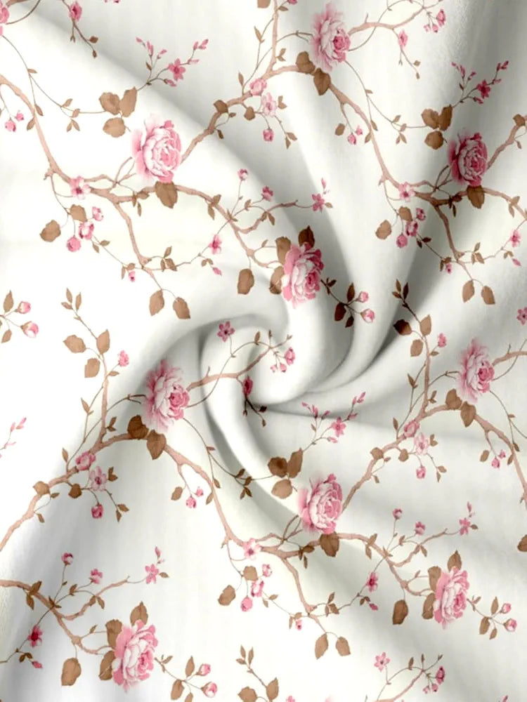 Trance Home Linen 180Tc 100% Cotton 78"X36" Single Size Elastic Fitted Bedsheet Printed With 1 Pillow Cover Colour Aster Pink
